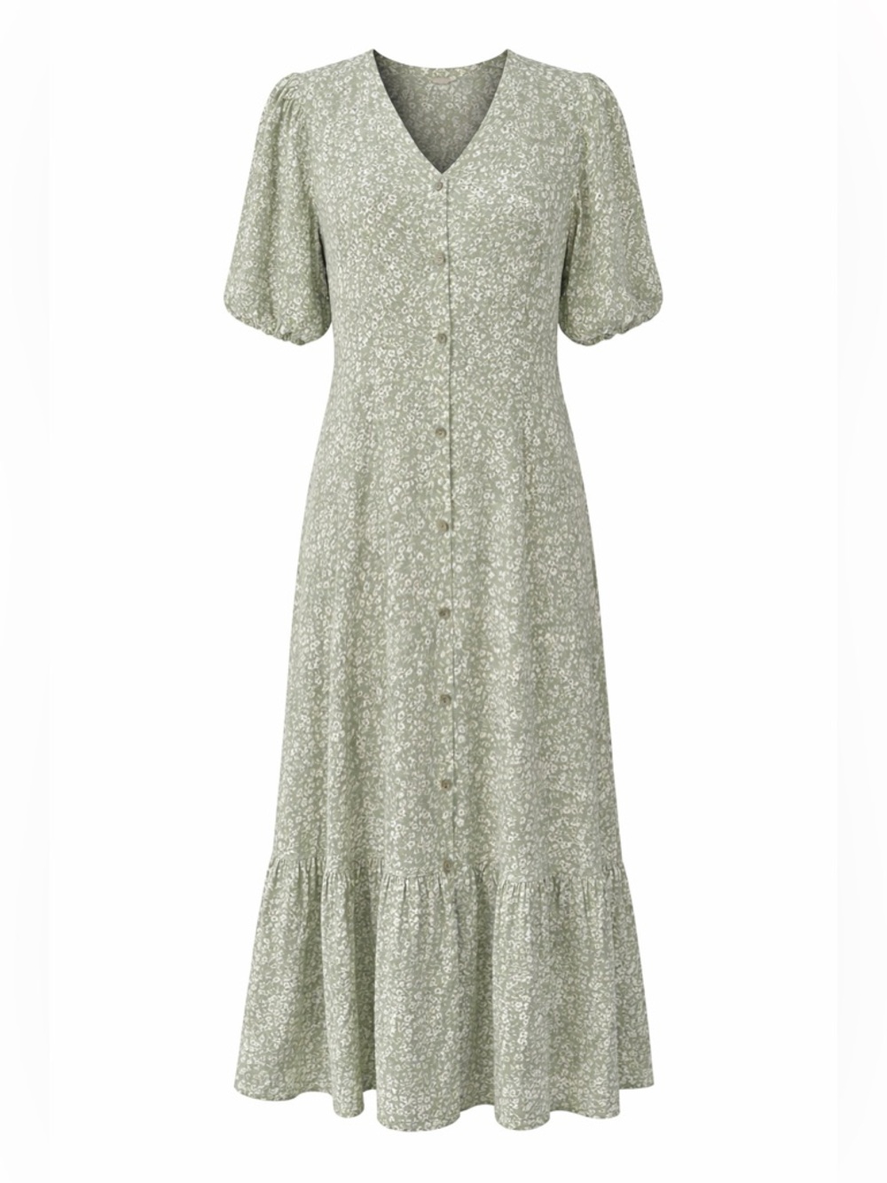 Citrus Sage Floral Maxi Dress‎ Cottagecore Boho Button Front Prairie-Xs